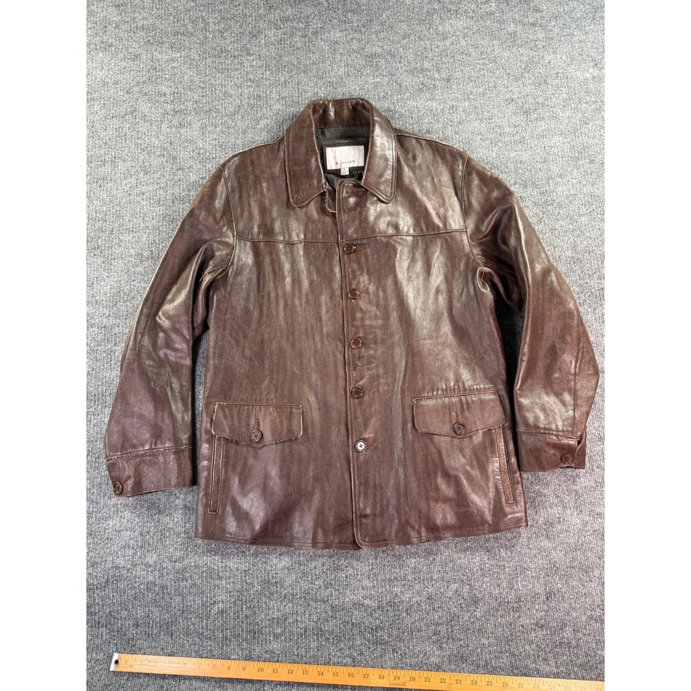 VTG Wilsons Leather M. Julian Jacket Mens Large Brown Leather Button Car Coat